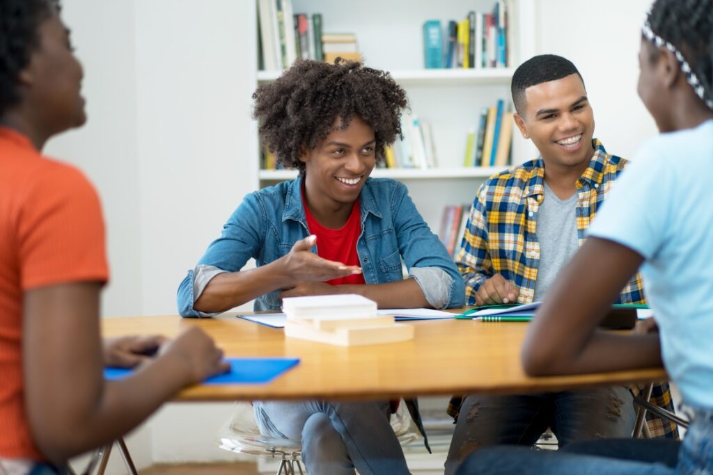 Teen EFL students working together