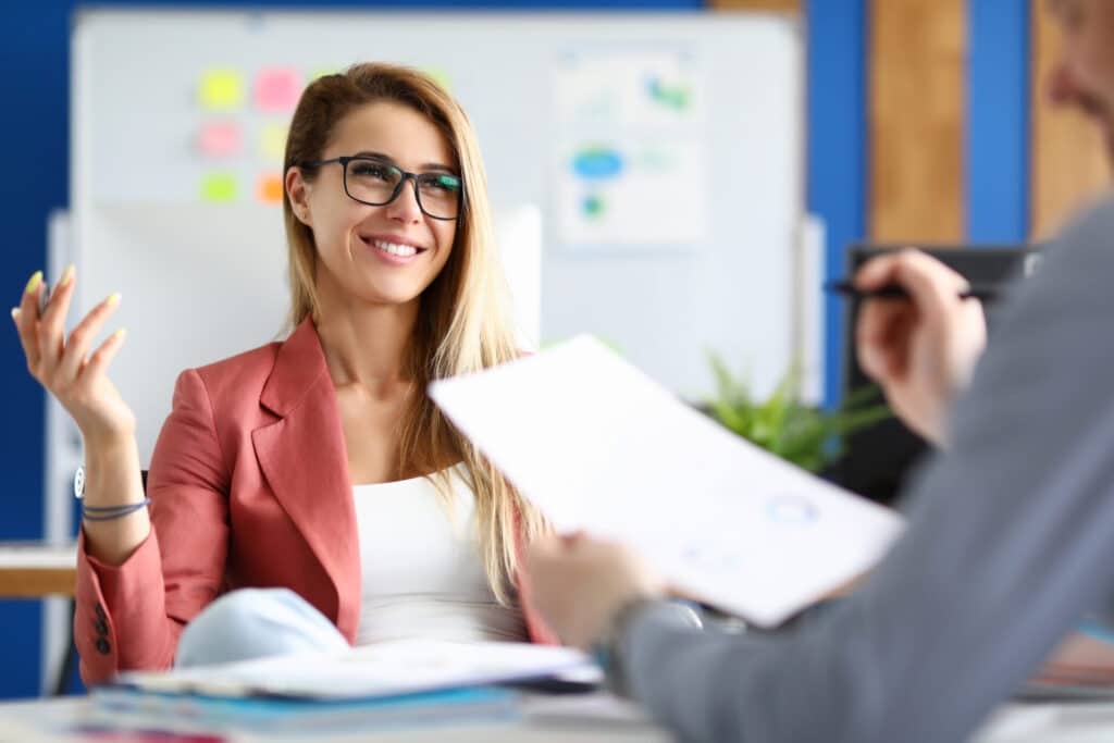 A teacher in a face-to-face interview